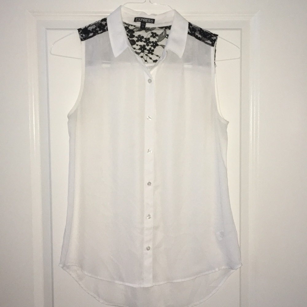 Express Sheer/Lace Sleeveless Blouse Button-down